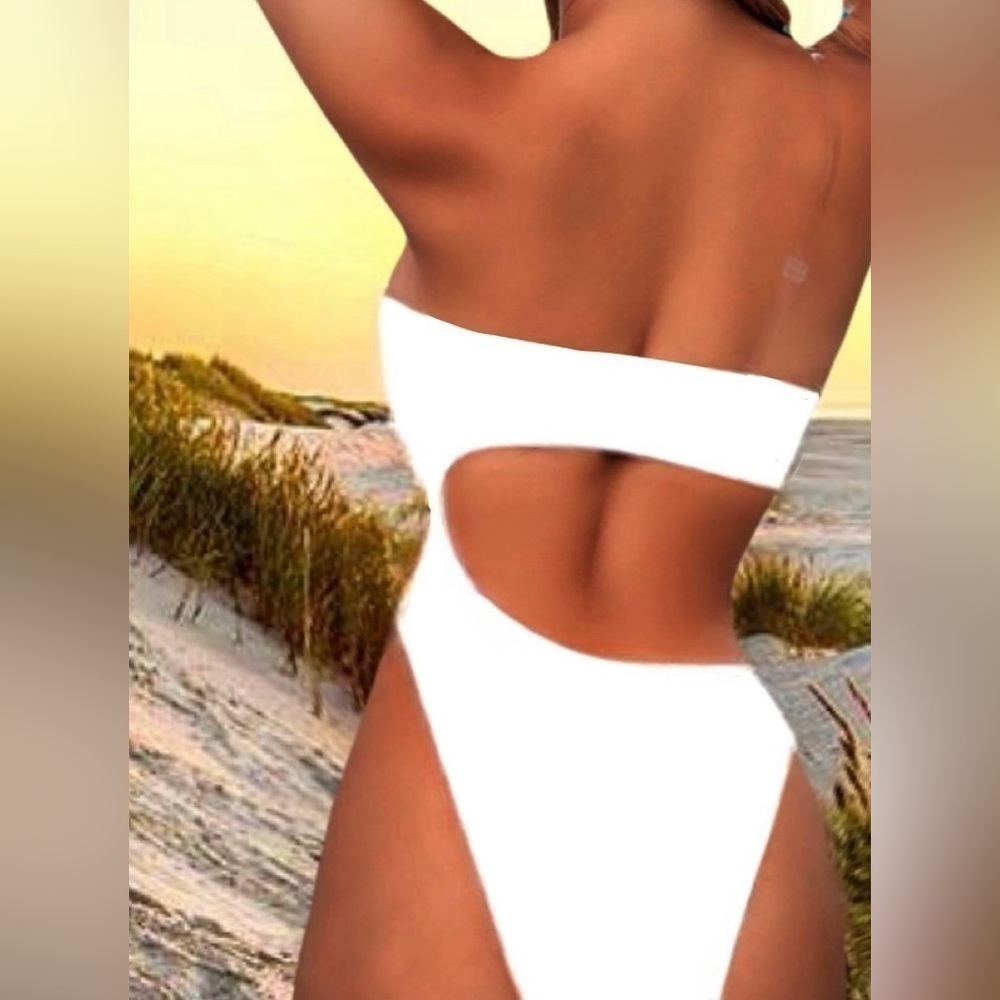 Hot Summer White Clear Strap Hallow Out One-Piece Swimsuit - Picture 5 of 6